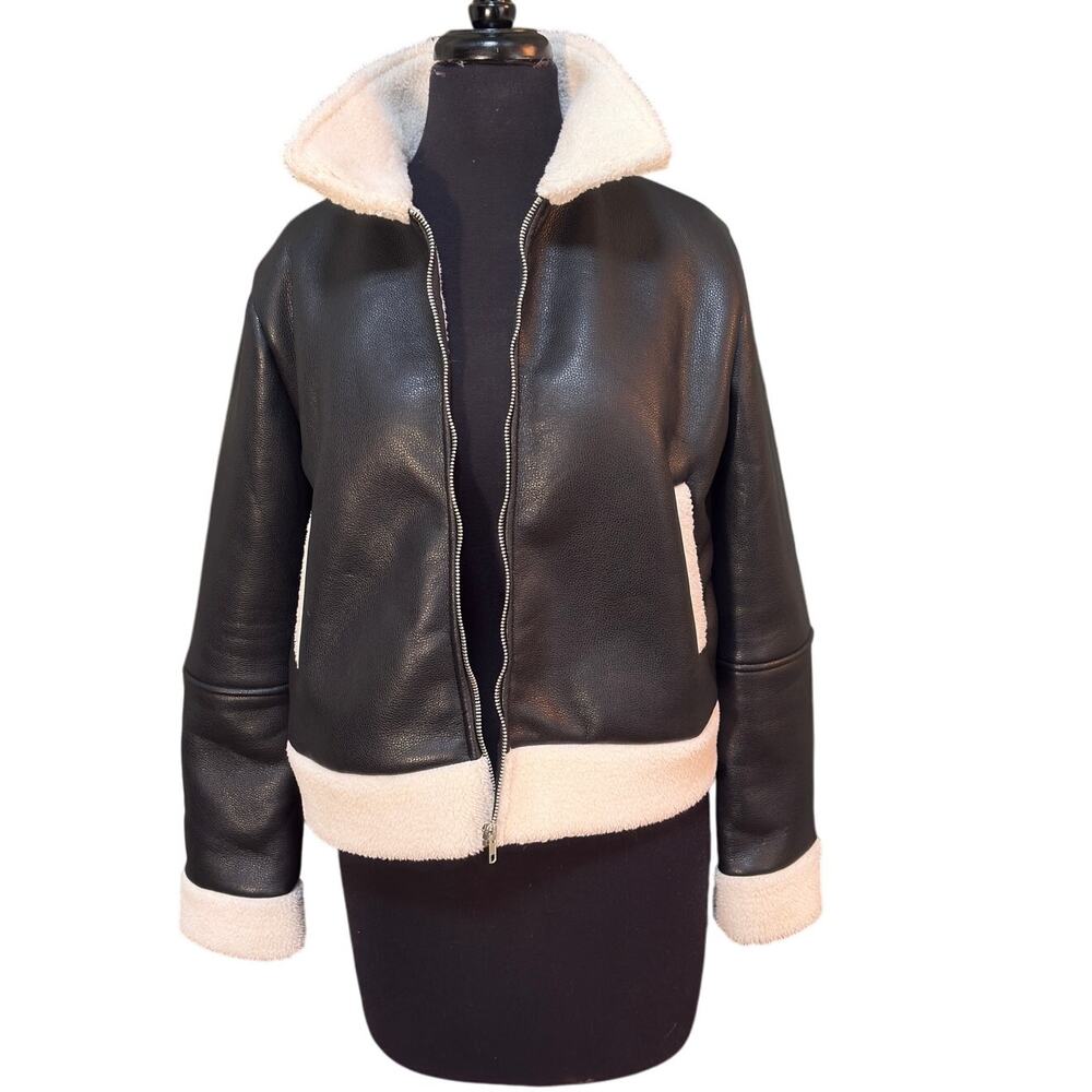 Paper Doll Black Faux Shearling Aviator Bomber Jacket Juniors Small